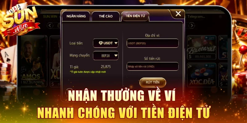 Nhận thưởng về ví nhanh chóng với Tiền Điện Tử